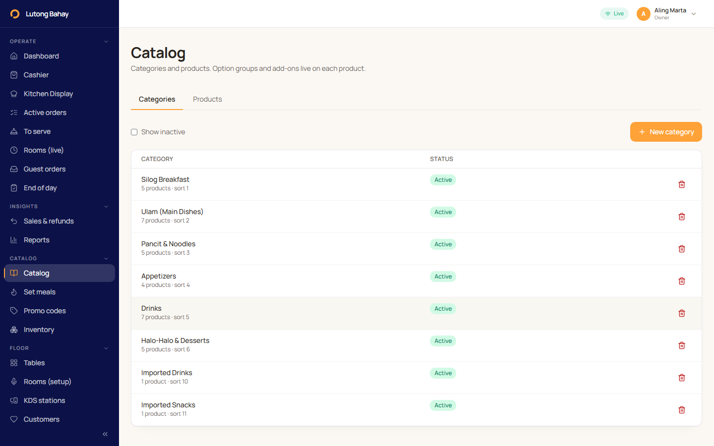 Menu and catalog admin